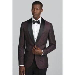 Jos. A. Bank Slim Fit Floral Formal Dinner Jacket for Men, 40 Short, Burgundy